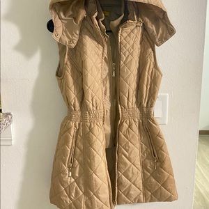Tan Hooded zip up vest jacket